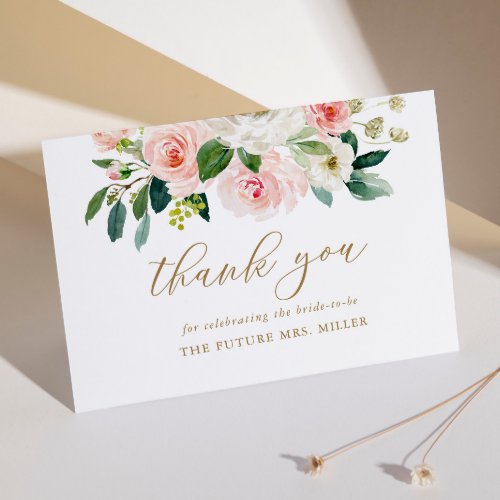 Elegant Blush Floral Bridal Shower Thank You Card