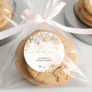 Elegant Blush Floral Bridal Shower Thank You Classic Round Sticker