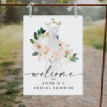 Elegant Blush Floral Bridal Shower Welcome Sign<br><div class="desc">This beautiful design features a bouquet of beautiful blush florals wrapped around an elegant wedding gown and a modern script (editable color) font. See the entire collection for more matching items! Watch our video on 'How to Edit in Zazzle' at YouTube.com/CreativeUnionDesign</div>