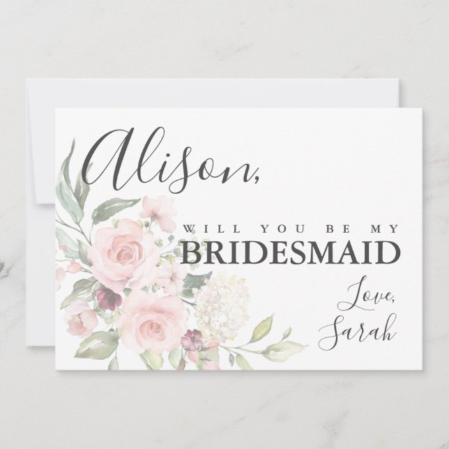 Elegant Blush Floral Bridesmaid Proposal Card (Front)
