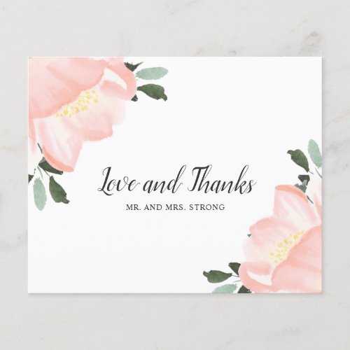 Elegant Blush Floral Budget Wedding Thank You Card