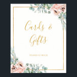 Elegant Blush Floral | Cards and Gifts Sign<br><div class="desc">This elegant blush floral | cards and gifts sign is perfect for your boho, pink spring botanical wedding. Design features a gold foil frame accompanied by a simple watercolor peach champagne rose, minimalist sage green eucalyptus greenery, and a modern unique neutral, coral poppy wildflower. The design is one of luxury,...</div>