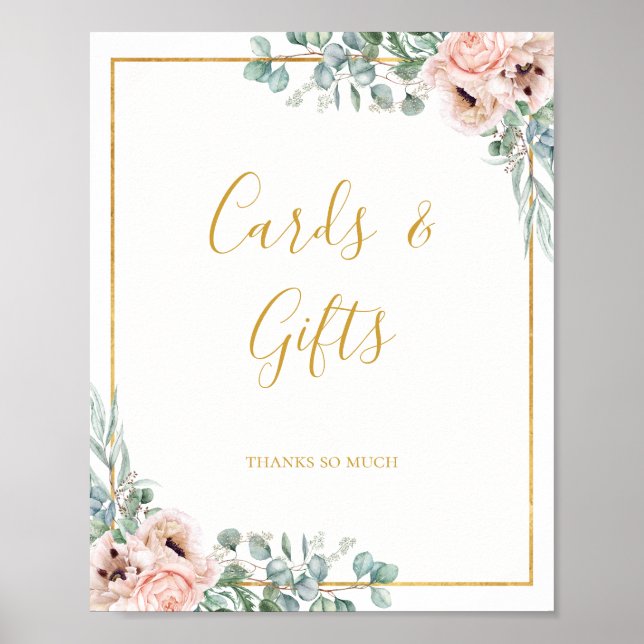 Elegant Blush Floral | Cards and Gifts Sign (Front)