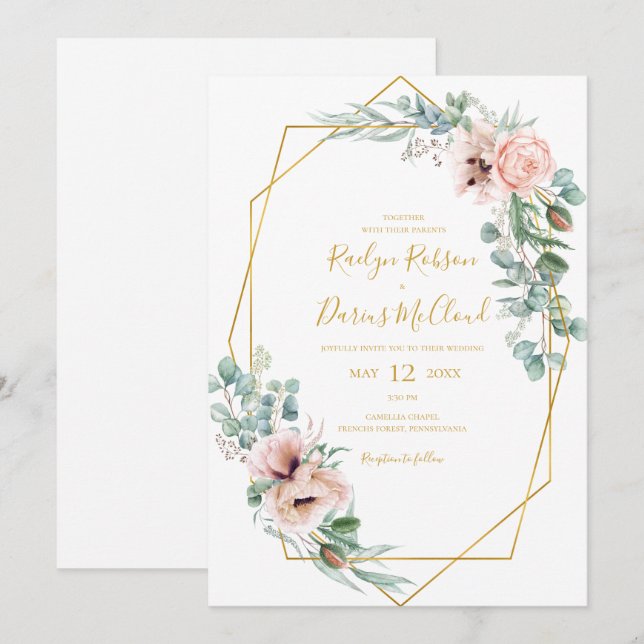 Elegant Blush Floral | Casual Wedding Invitation (Front/Back)