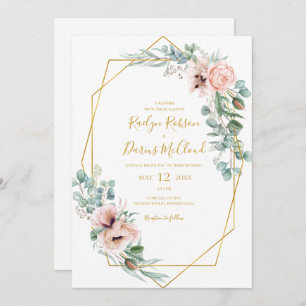 Elegant Blush Floral Casual Wedding Invitation