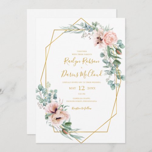 Elegant Blush Floral  Casual Wedding Invitation