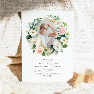 Elegant Blush Floral Celebration of Life Funeral Invitation