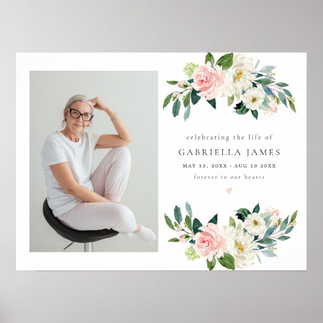 Elegant Blush Floral Celebration of Life Funeral Poster (Front)