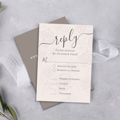 Elegant Blush Floral Classic Meal Choice Simple  Enclosure Card