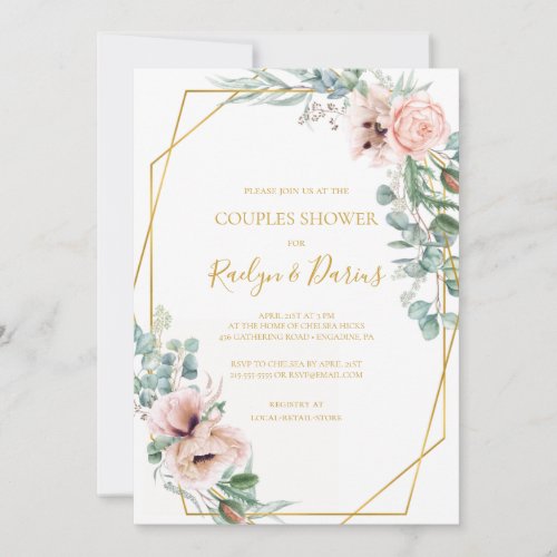 Elegant Blush Floral  Couples Shower Invitation
