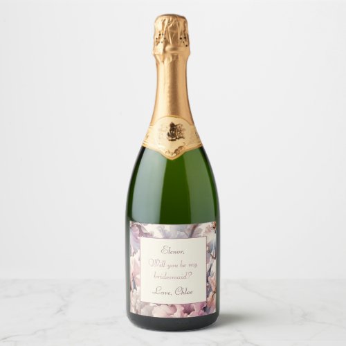 Elegant Blush Floral Custom Bridesmaid Proposal  Sparkling Wine Label