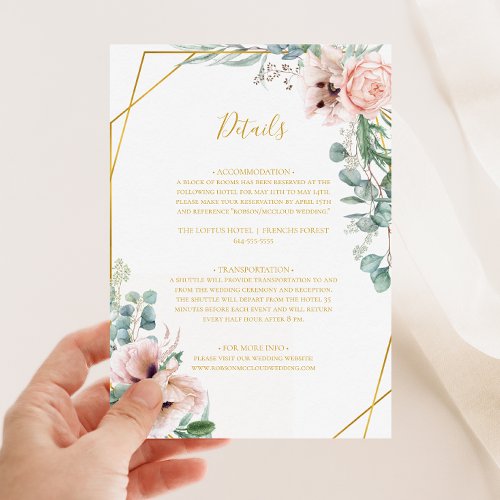 Elegant Blush Floral  Details Enclosure Card