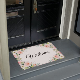 elegant blush floral doormat
