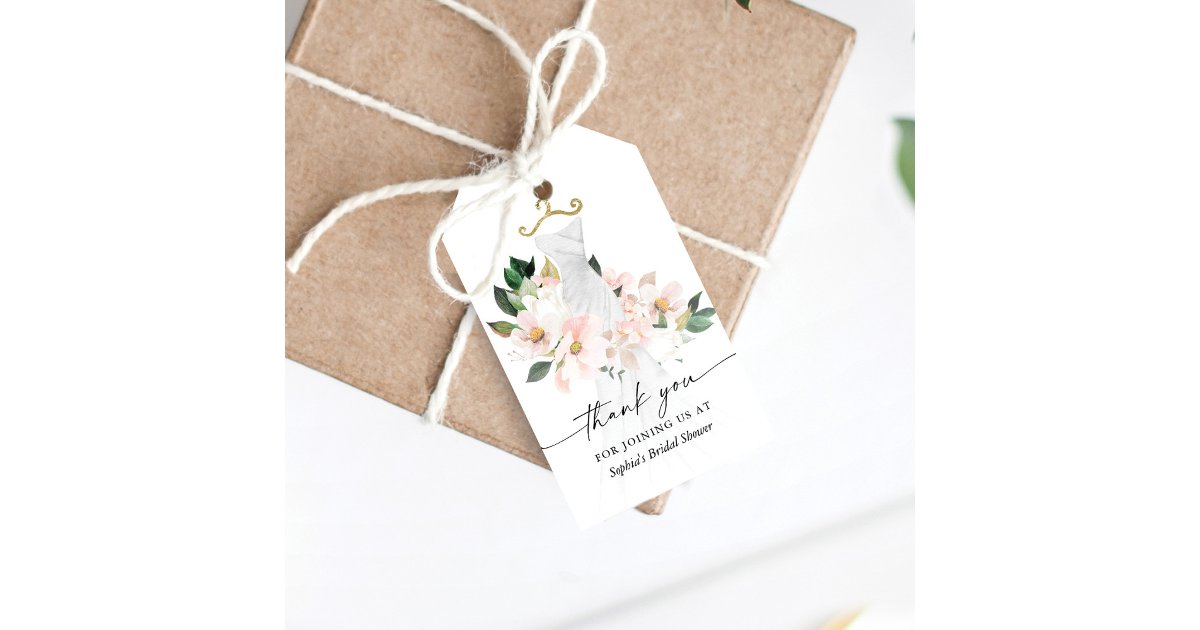 Elegant Blush Floral Dress Bridal Shower Favor Gift Tags | Zazzle