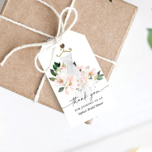 Elegant Blush Floral Dress Bridal Shower Favor Gift Tags | Zazzle