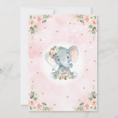 Elegant Blush Floral Elephant Girl 1st Birthday Invitation (Back)