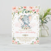 Elegant Blush Floral Elephant Girl 1st Birthday Invitation (Standing Front)
