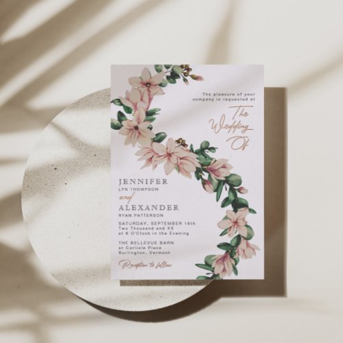 Elegant Blush Floral Eucalyptus Wedding Rose Gold Foil Invitation