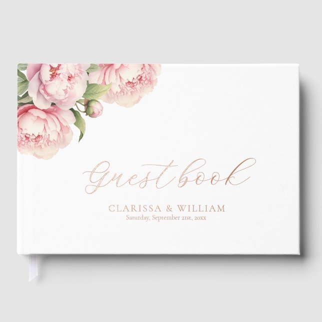 Elegant Blush Floral Foil White Modern Wedding Foil Guest Book (Front)