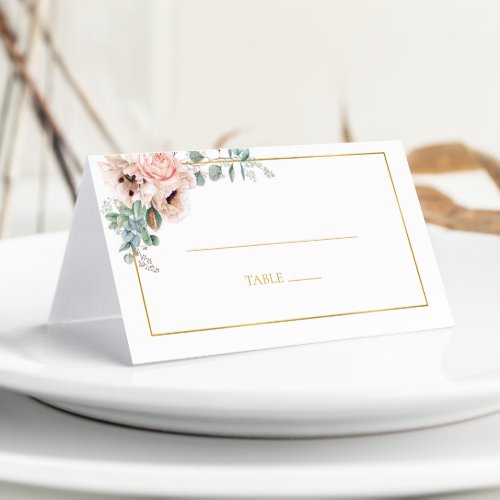 Elegant Blush Floral  Folded Place Card