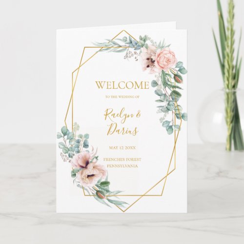 Elegant Blush Floral  Folded Wedding Program