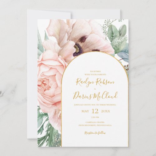 Elegant Blush Floral Garden  All In One Wedding Invitation