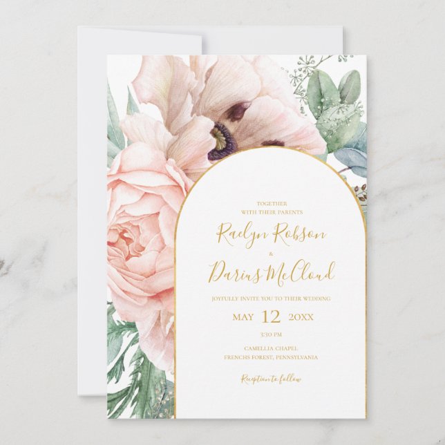 Elegant Blush Floral Garden | All In One Wedding Invitation (Front)