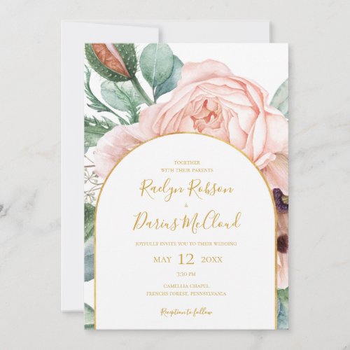 Elegant Blush Floral Garden  Arch Casual Wedding Invitation