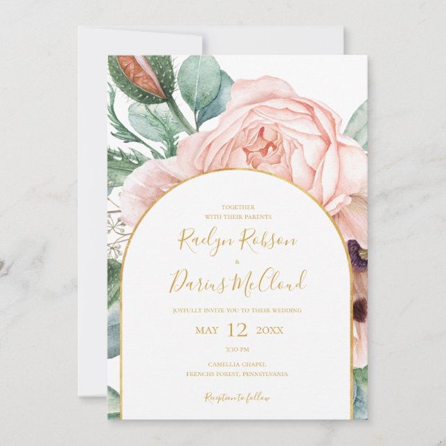 Elegant Blush Floral Garden | Arch Casual Wedding Invitation (Front)