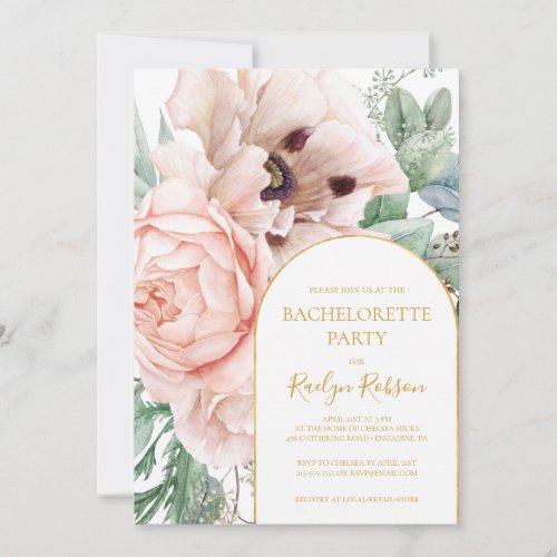 Elegant Blush Floral Garden  Bachelorette Party Invitation