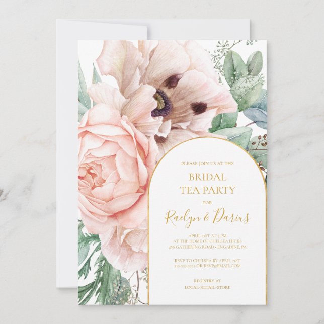 Elegant Blush Floral Garden | Bridal Tea Party Invitation (Front)