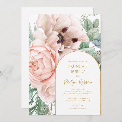 Elegant Blush Floral Garden  Brunch and Bubbly Invitation