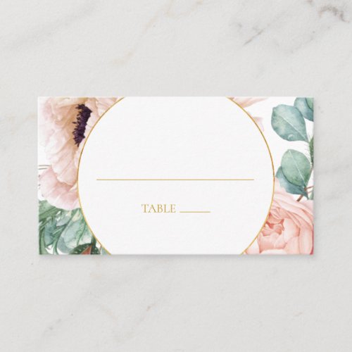 Elegant Blush Floral Garden  Flat Wedding Place Card