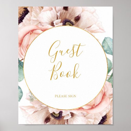 Elegant Blush Floral Garden  Guest Book Sign