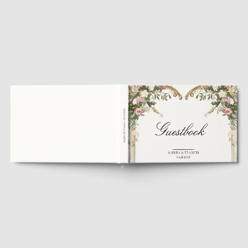 Elegant Blush Floral Garden Heart Motif Wedding  Guest Book