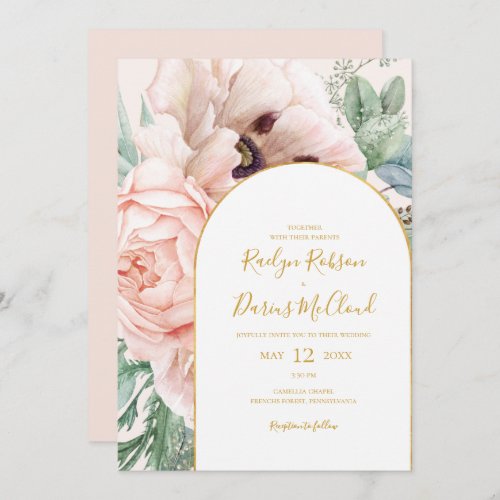 Elegant Blush Floral Garden Pastel Casual Wedding Invitation