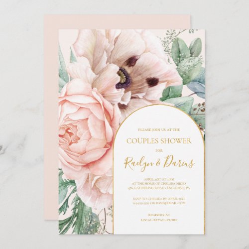 Elegant Blush Floral Garden Pastel Couples Shower Invitation