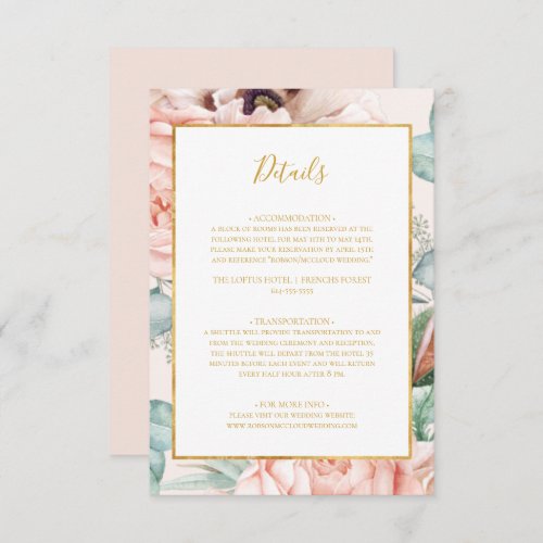Elegant Blush Floral Garden  Pastel Details Enclosure Card