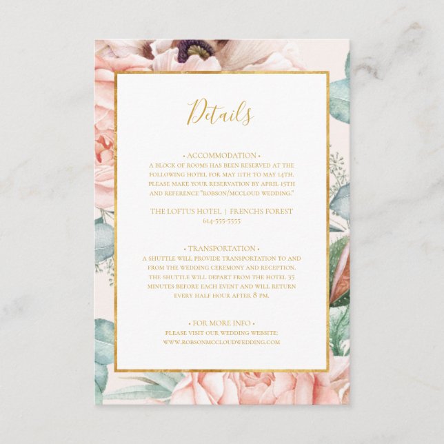 Elegant Blush Floral Garden | Pastel Details Enclosure Card (Front)