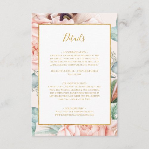 Elegant Blush Floral Garden  Pastel Details Enclosure Card