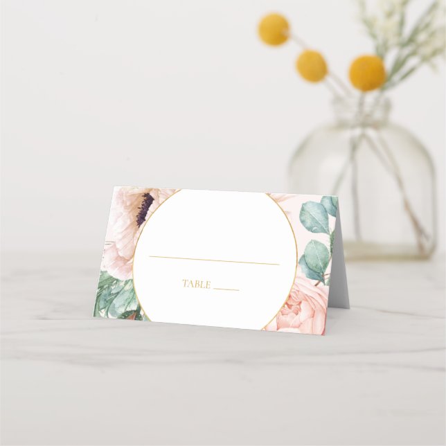 Elegant Blush Floral Garden | Pastel Folded Place Card (Front)
