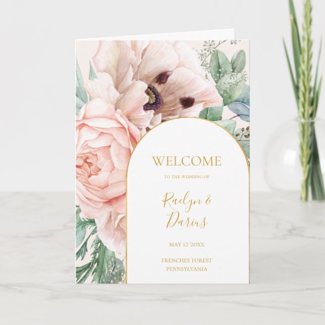 Elegant Blush Floral Garden Pastel Folded Wedding Program (Front)