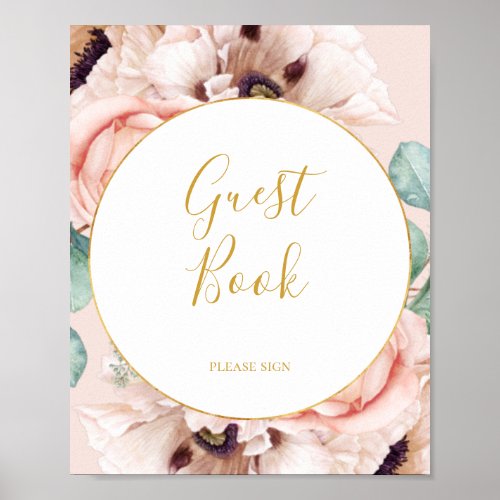 Elegant Blush Floral Garden Pastel Guest Book Sign