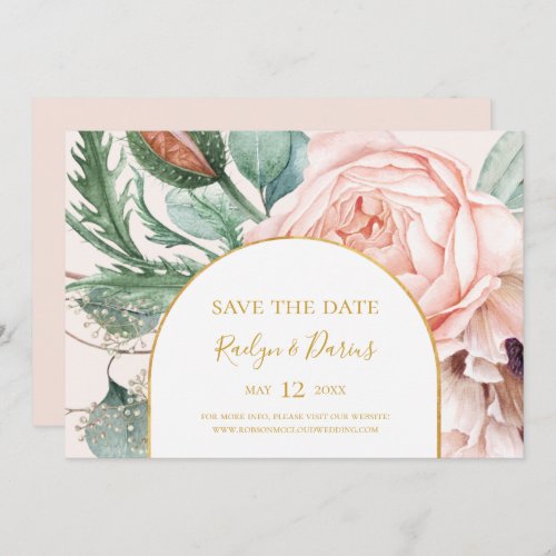 Elegant Blush Floral Garden  Pastel Horizontal Save The Date