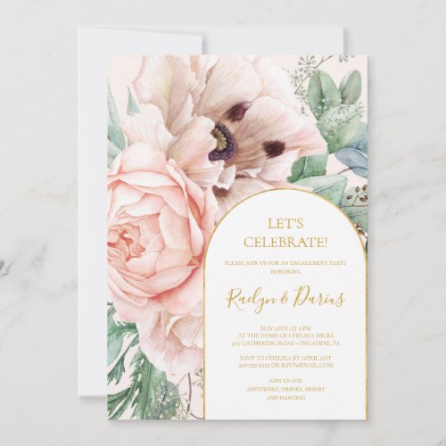 Elegant Blush Floral Garden Pastel Lets Celebrate Invitation