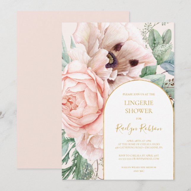 Elegant Blush Floral Garden Pastel Lingerie Shower Invitation (Front/Back)
