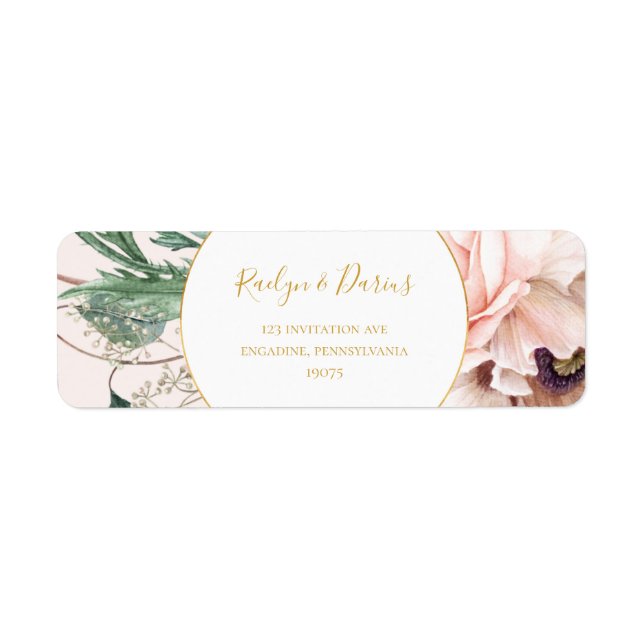 Elegant Blush Floral Garden Pastel Return Address Label (Front)
