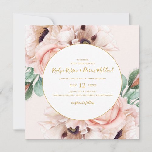 Elegant Blush Floral Garden Pastel Square Wedding Invitation