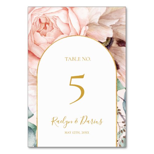 Elegant Blush Floral Garden  Pastel Table Number