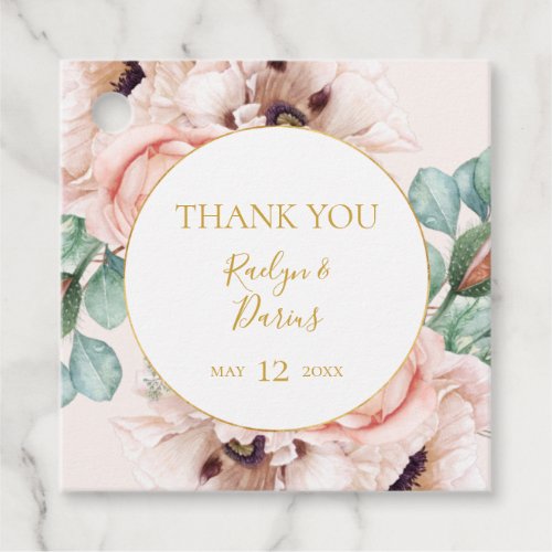 Elegant Blush Floral Garden  Pastel Thank You Favor Tags